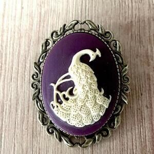 Burgundy and Cream Victorian Style Peacock Cameo Brooch, NWT, Handmade